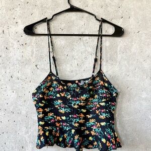 Free People Black and Blue Spaghetti Strap Crop Top